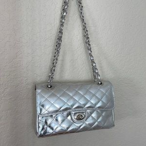 Metallic silver quilted bag